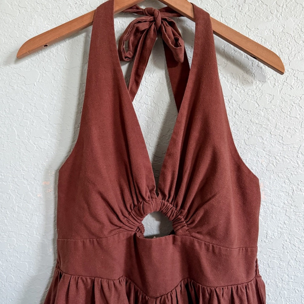 Francesca's Collections Rust Halter Mini Dress Romper - Picture 3 of 11